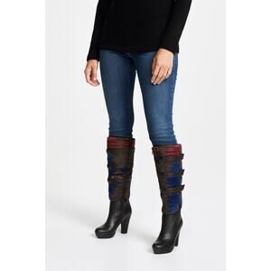 Vogue Win Em All Wool Leather Knee High Buckled Side Zip Winter Boots Womens 6M